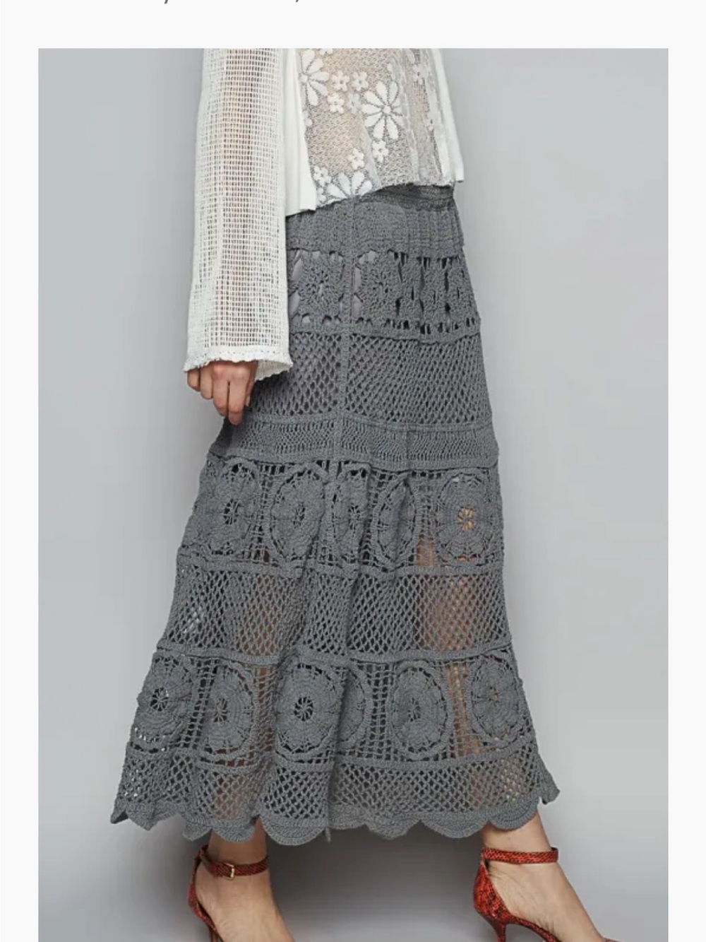 POL crocheted skirt in gray.  OS partially lined.  No flaws - Picture 2 of 12